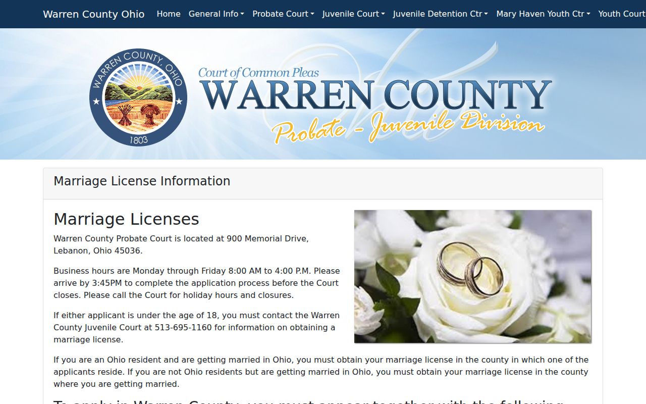 Deerfield Township residents directory Warren County Probate marriage records