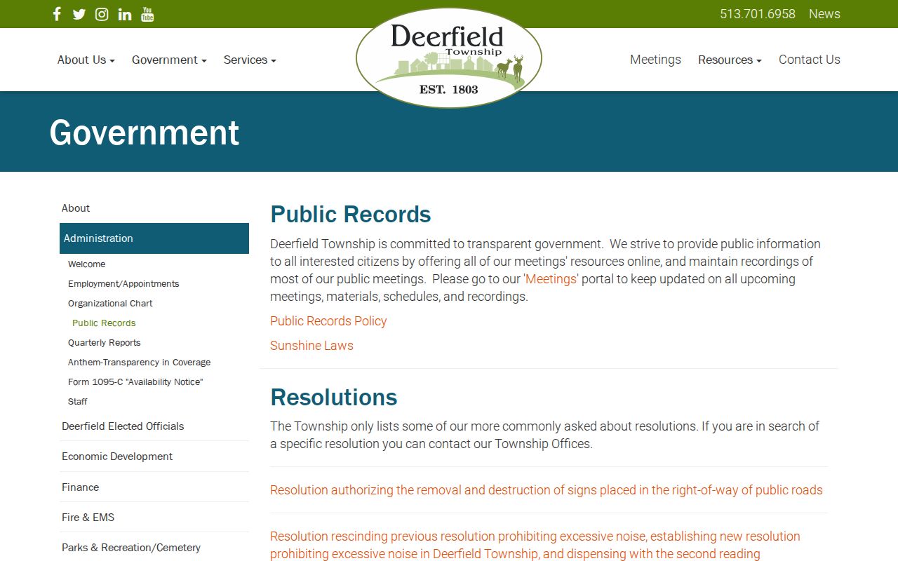 Deerfield Township residents directory Township public records route