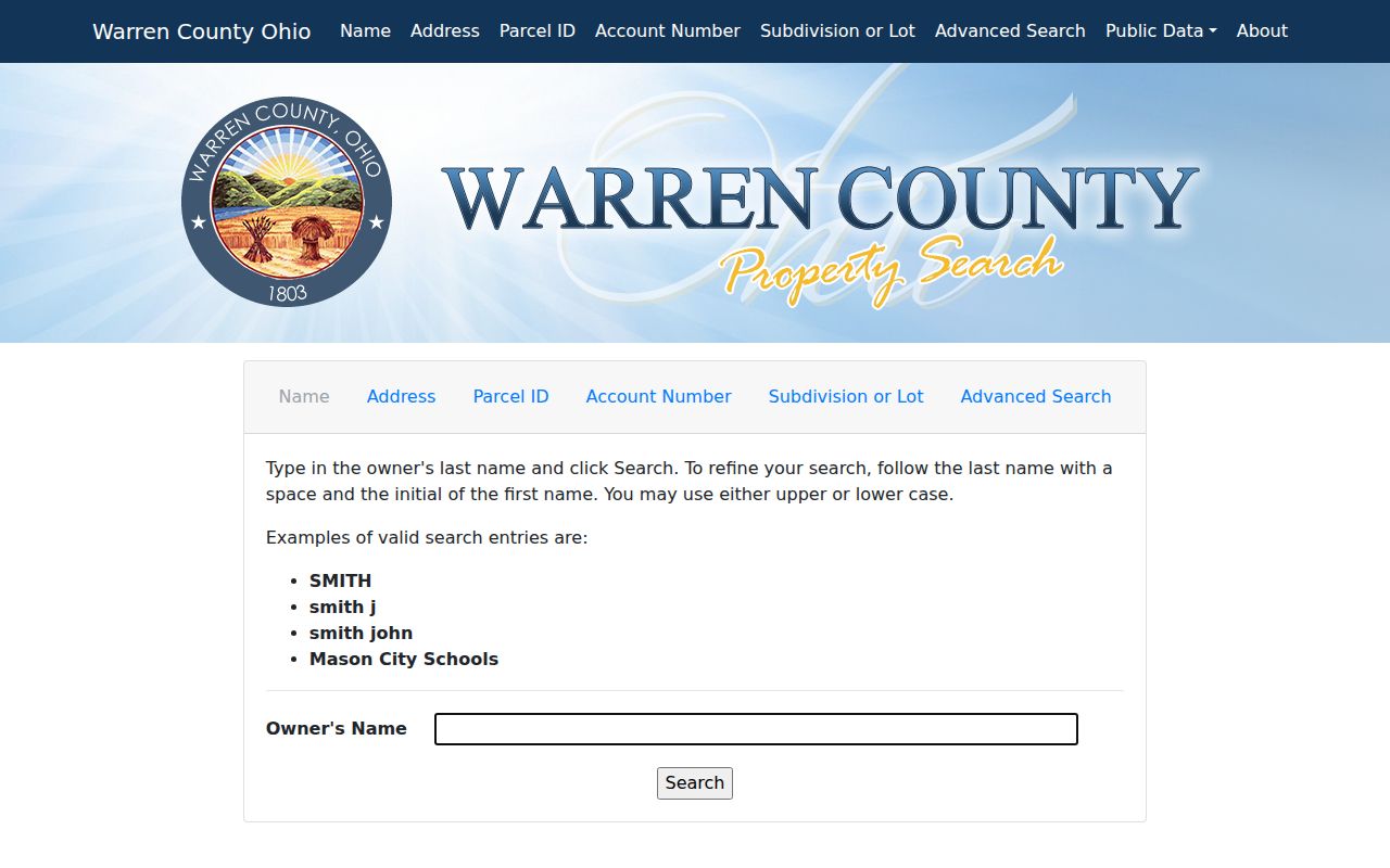 Deerfield Township residents directory Warren County Auditor property search