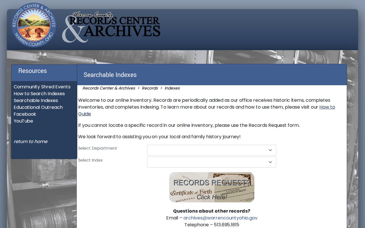 County Archives indexes for Deerfield Township previous residents research