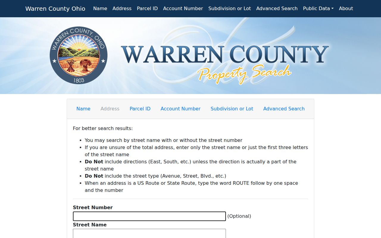 Deerfield Township street directory Auditor address search