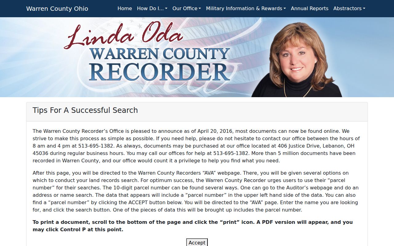 Deerfield Township street directory Recorder AVA parcel search instructions