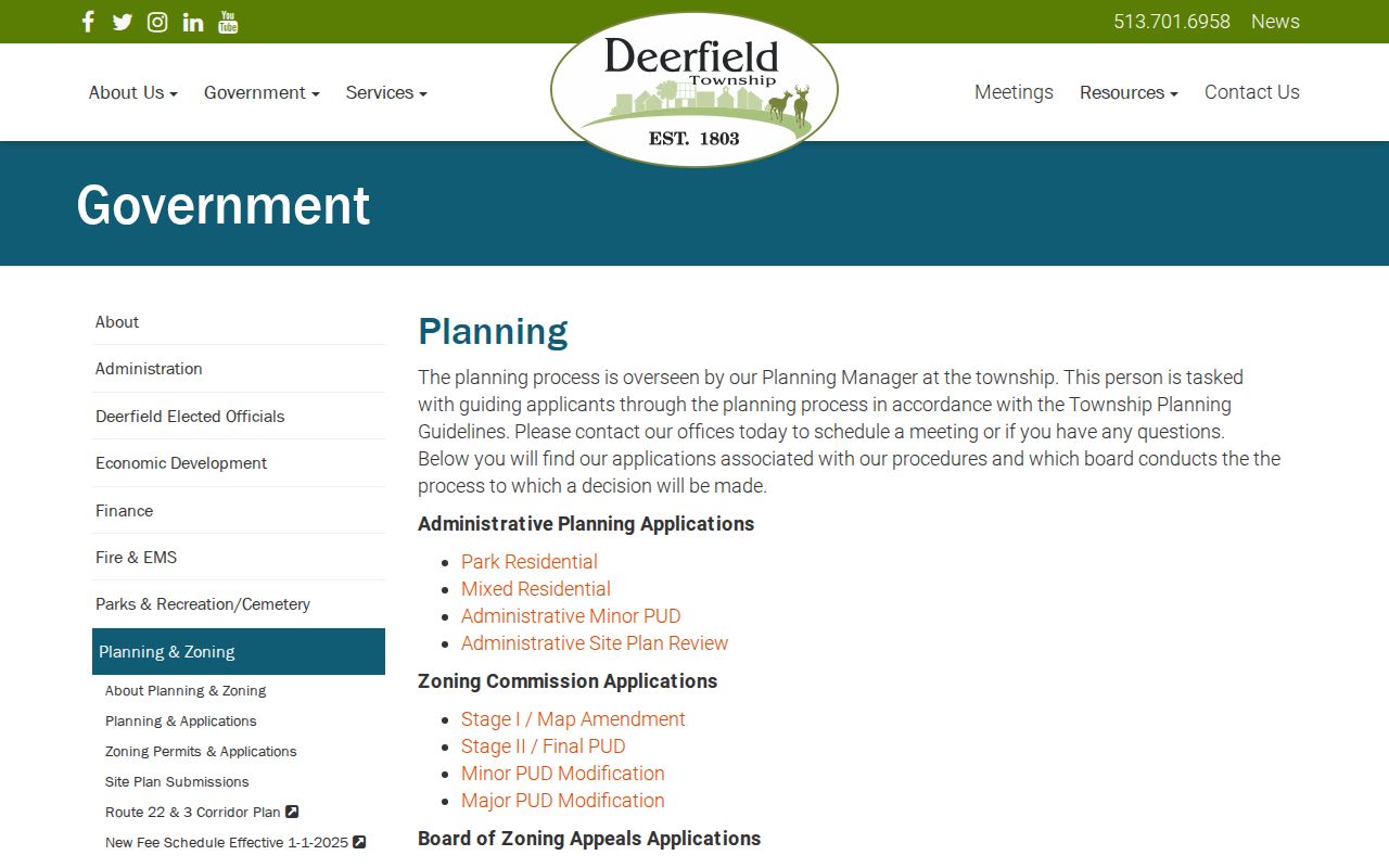 Deerfield Township street directory zoning and permit records